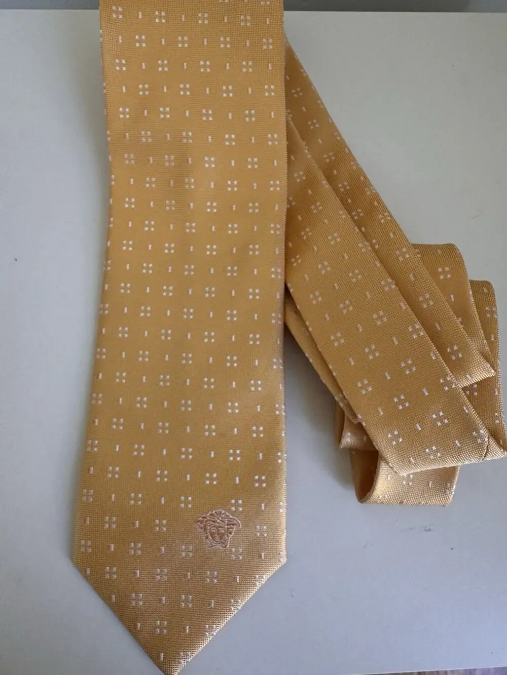 GIANNI VERSACE vintage silk neck tie Yellow Men’s Logo Made In Italy